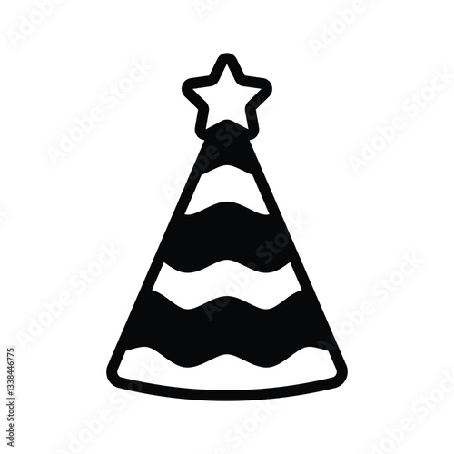 A customizable glyph style icon of party hat with a star on it