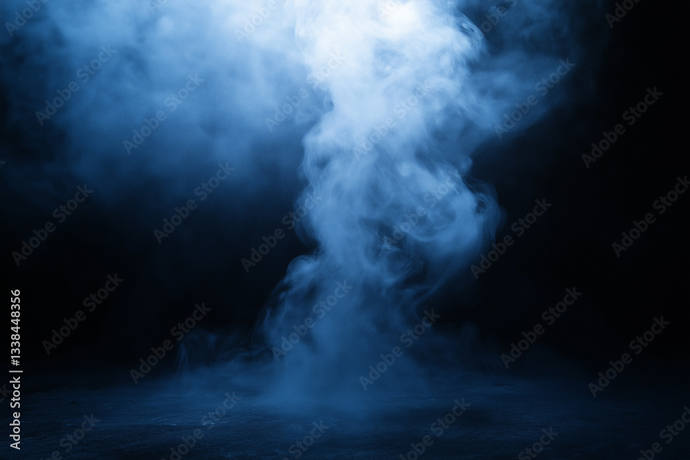 Fototapeta premium Dark background, foggy atmosphere, smoke on the ground, dark room, dark scene, wide angle, panoramic view, soft lighting, high resolution, high quality, high detail, high sharpness, hyperrealistic