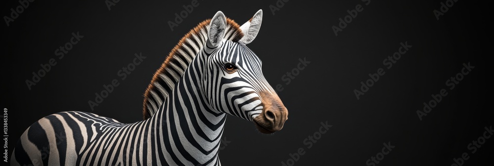 Fototapeta premium Elegant Zebra Portrait Isolated on Black Background, Perfect for Wildlife Photography Projects
