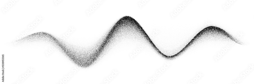 Noise grain wave with sand dust texture, vector background with grunge abstract effect. Noise grain wave of paint brush spray line or airbrush halftone graffiti effect