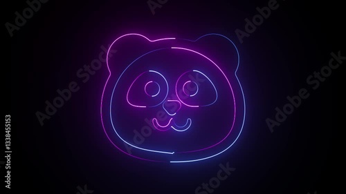 Neon effect glowing panda head icon animation on a black background.