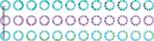 Pie chart set. Colorful diagram collectionColorful pie charts. Business infographic vector set. Pie chart icon set, Circle icons for infographic. Colorful diagram collection with ,3,4,5,6,7,8 sections