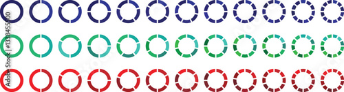 Pie chart set. Colorful pie charts. Colorful diagram collection with ,3,4,5,6,7,8 sections. Business infographic vector set. Pie chart icon set, Circle icons for infographic. 