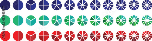 Pie chart set. Colorful pie charts. Business infographic vector set. Pie chart icon set, Circle icons for infographic. Colorful diagram collection with ,3,4,5,6,7,8 sections