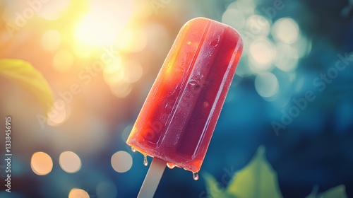 Obraz na płótnie A close-up of a watermelon popsicle, dripping slightly as it rests against a bright summer background w salonie