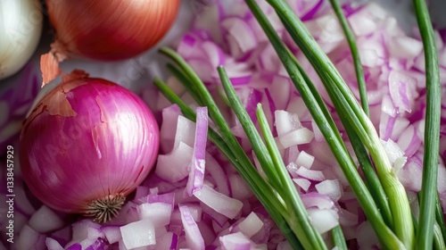 Fresh onions arranged on a kitchen cutting board, ready for chopping or cooking