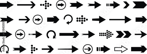 Different arrows icon set in flat style. Arrow vector collection. Arrow. Cursor. Black simple arrows. Vector illustration