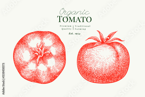 Hand Drawn Tomato Illustration. Retro Vegetable Vector Isolated Image. Old School Farm Food.