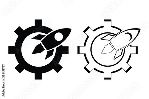 Project Launch Icon Set Silhouette, Symbols of Business Startup Vector Illustration.