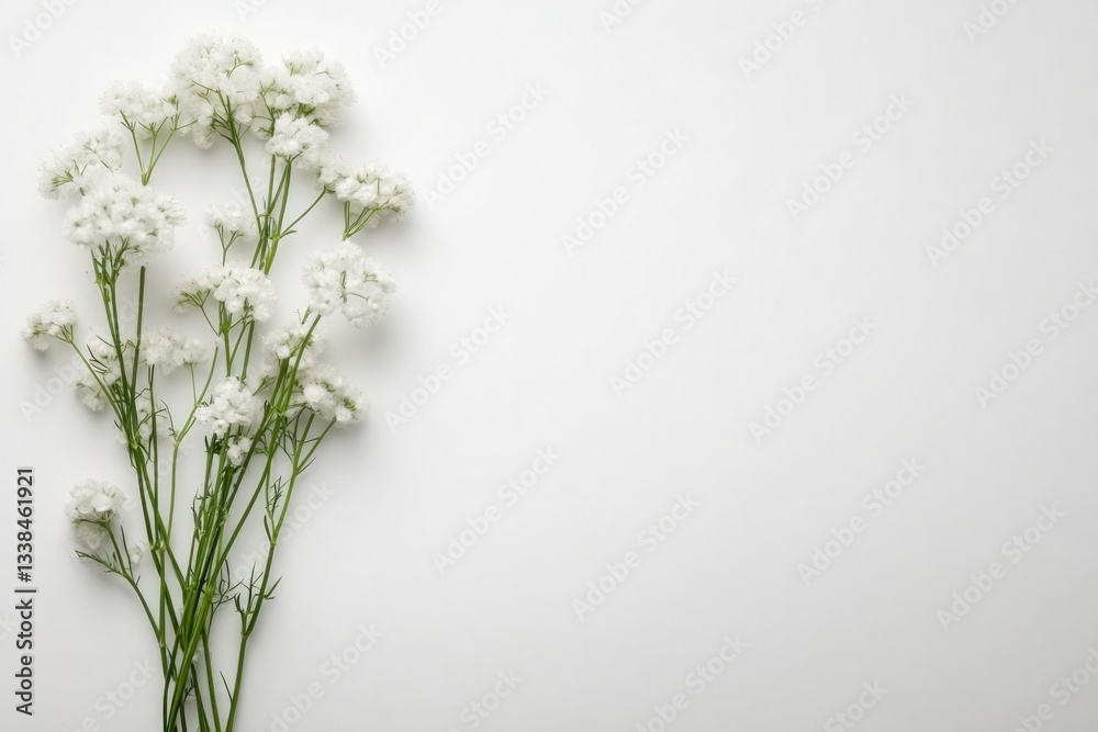 Obraz premium Delicate white flowers arranged artfully against minimalist back