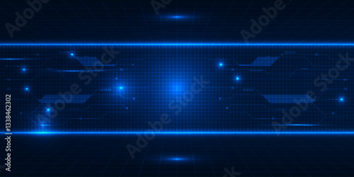 Vector illustrations of futuristic screen display for horizontal layout showcase with digital element grid line circuit decor.Future digital innonvation and technolog concepts.	