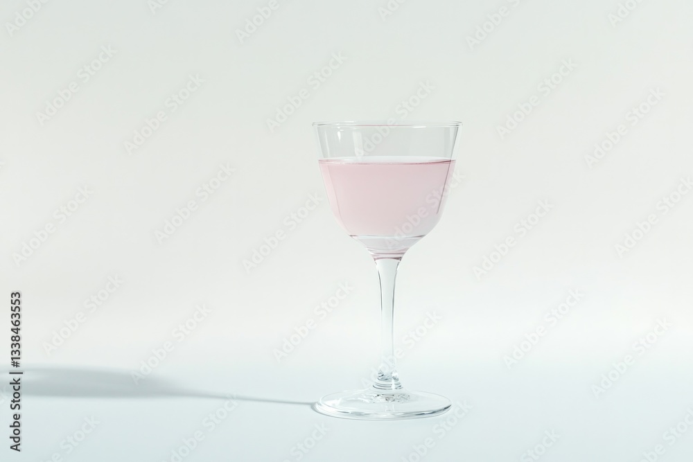 Elegant glass filled with soft pink liquid, set against minimali Elegant glass filled with soft pink liquid, set against minimali