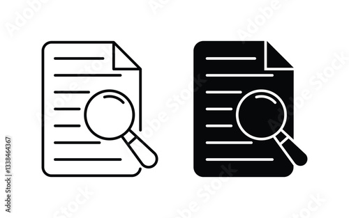 search result icon set, representing analysis Audit icon Symbol  thin outline and document review with a magnifying glass vector illustration.