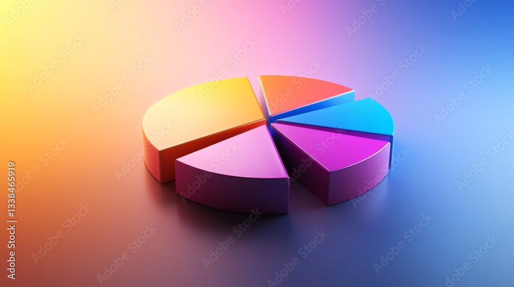 Obraz premium A stunning D pie chart with intricately designed segments, set against a gradient backdrop, emphasizing the complexity and richness of financial data.