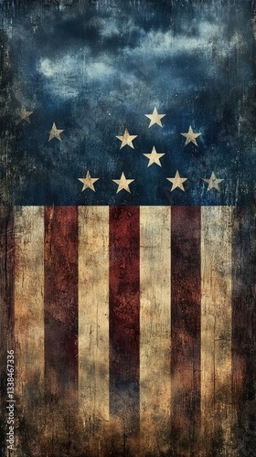 American flag with distressed design and stars, suitable for patriotic or vintage-themed uses
