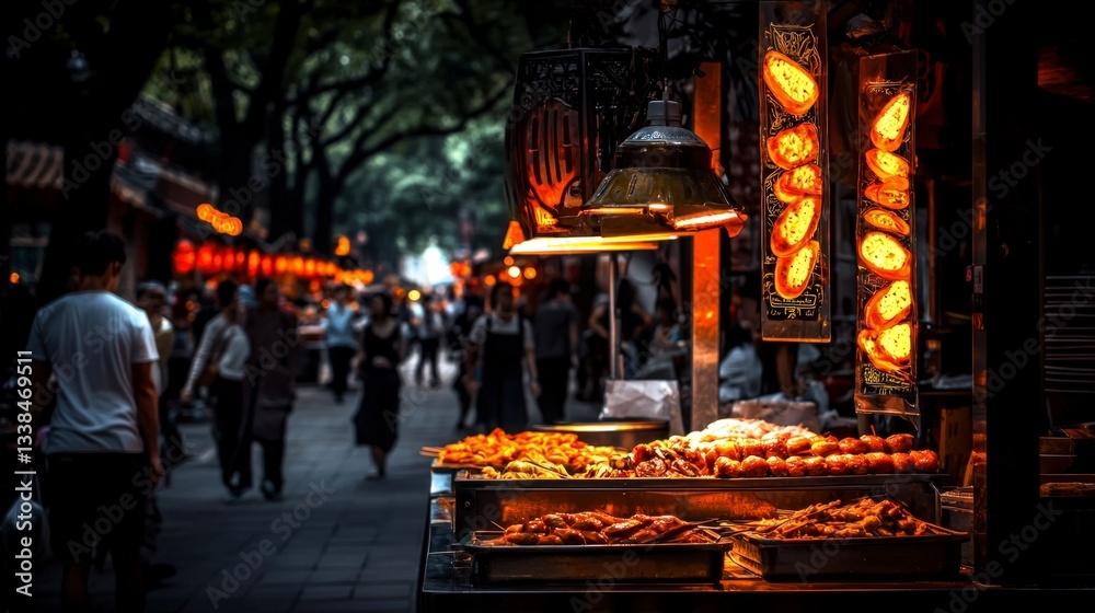 Obraz premium Beijing Street Food Market Nightlife Asian Cuisine Travel Photography