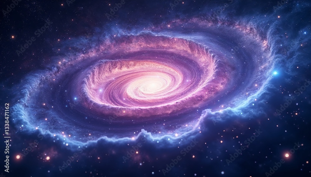Obraz premium Breathtaking spinning galaxy with swirling arms of blue, purple, and pink hues in deep space