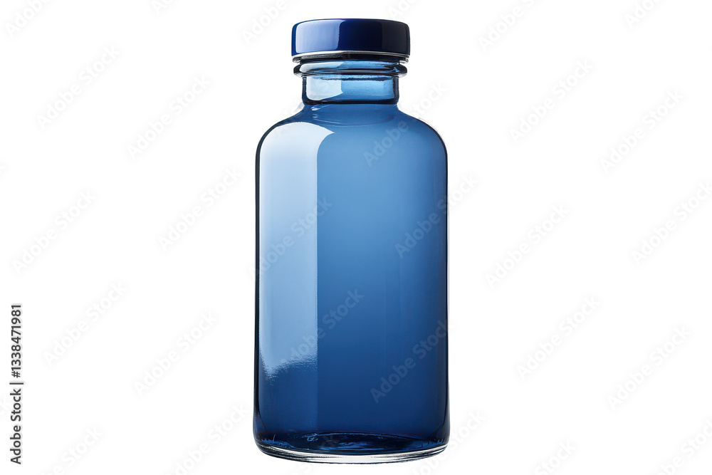 Blue glass bottle with a cap, isolated on white background Blue glass bottle with a cap, isolated on white background
