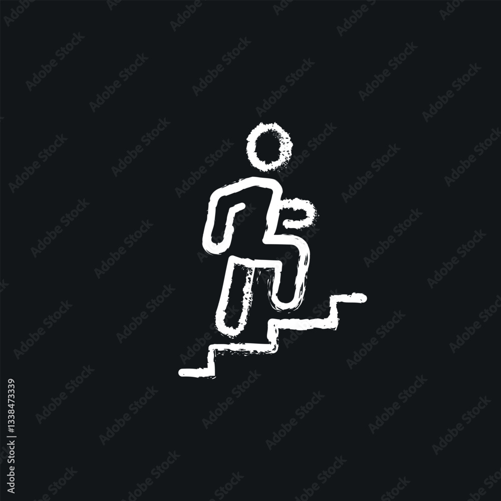 Man climbs the stairs. Career growth chalk icon. Vector isolated black illustration. Man climbs the stairs. Career growth chalk icon. Vector isolated black illustration.