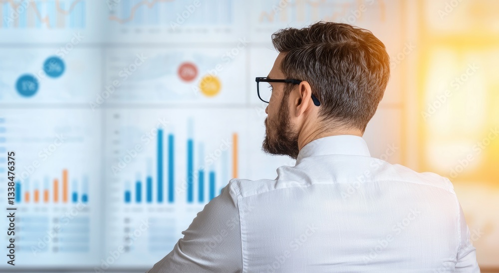 A professional man analyzes data visualizations displayed on a screen, focusing on graphs and statistics to inform decision-making. A professional man analyzes data visualizations displayed on a screen, focusing on graphs and statistics to inform decision-making.