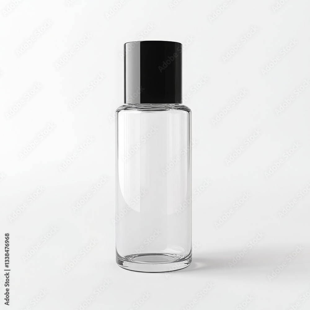 Clear glass bottle with black cap, ideal for commercial, product, graphy use Clear glass bottle with black cap, ideal for commercial, product, graphy use