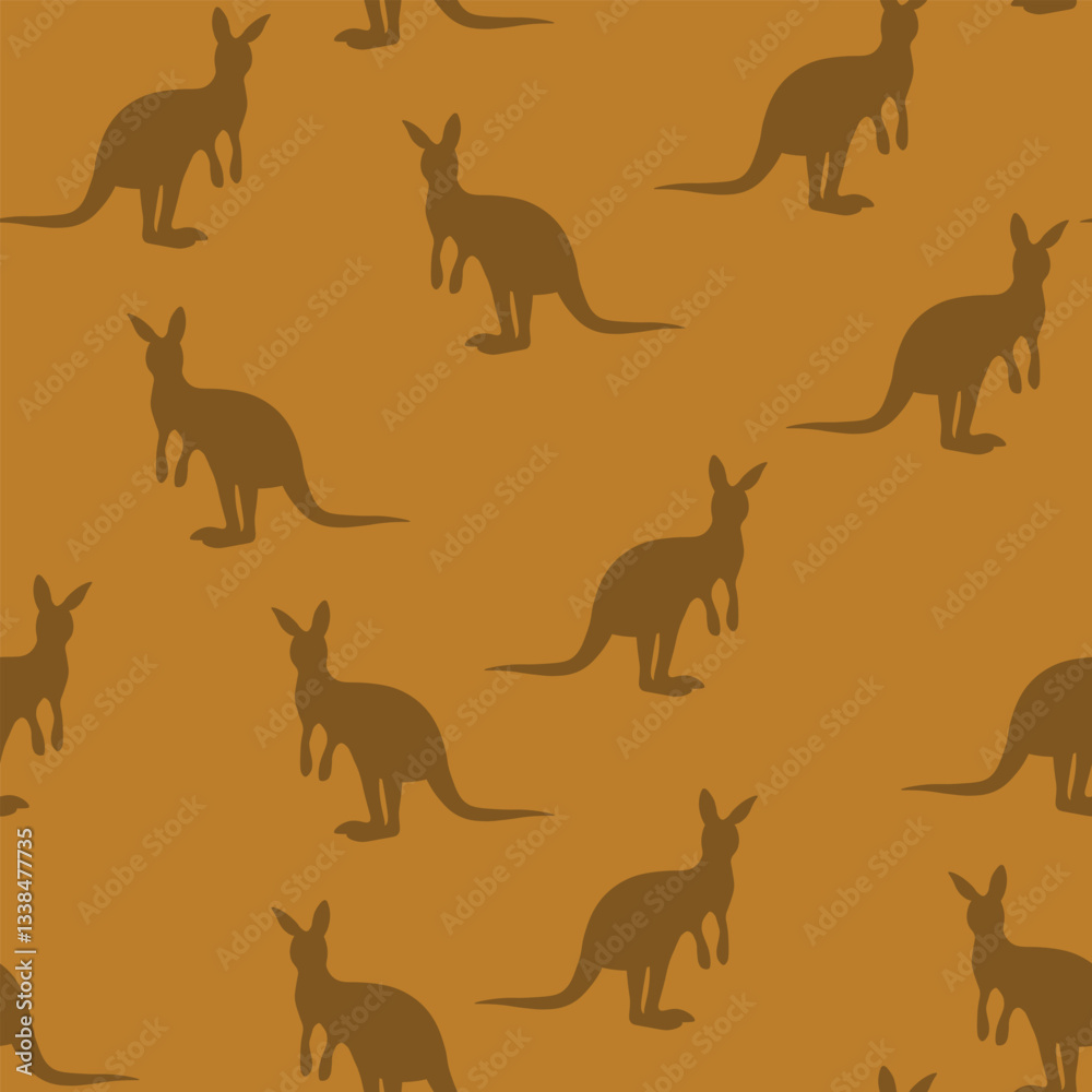 Vector flat illustration with silhouette kangaroo and baby kangaroo. Seamless pattern on color background. Design for card, poster, fabric, textile. Pray for Australia and animals. Vector flat illustration with silhouette kangaroo and baby kangaroo. Seamless pattern on color background. Design for card, poster, fabric, textile. Pray for Australia and animals.