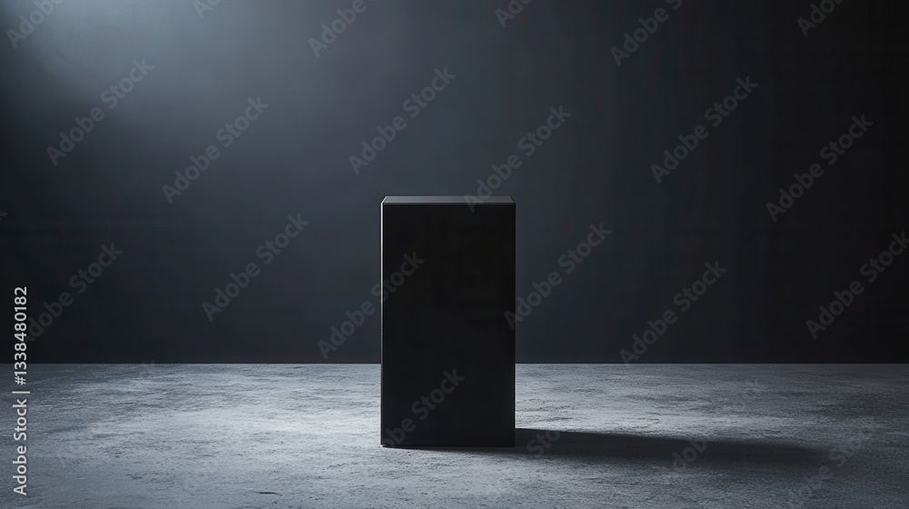 Dark Minimalist Studio Product Display: Black Cube on Concrete Floor with Dramatic Lighting Dark Minimalist Studio Product Display: Black Cube on Concrete Floor with Dramatic Lighting