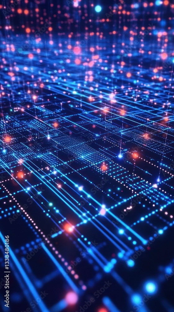 Obraz premium Abstract digital network with glowing connections and data flow