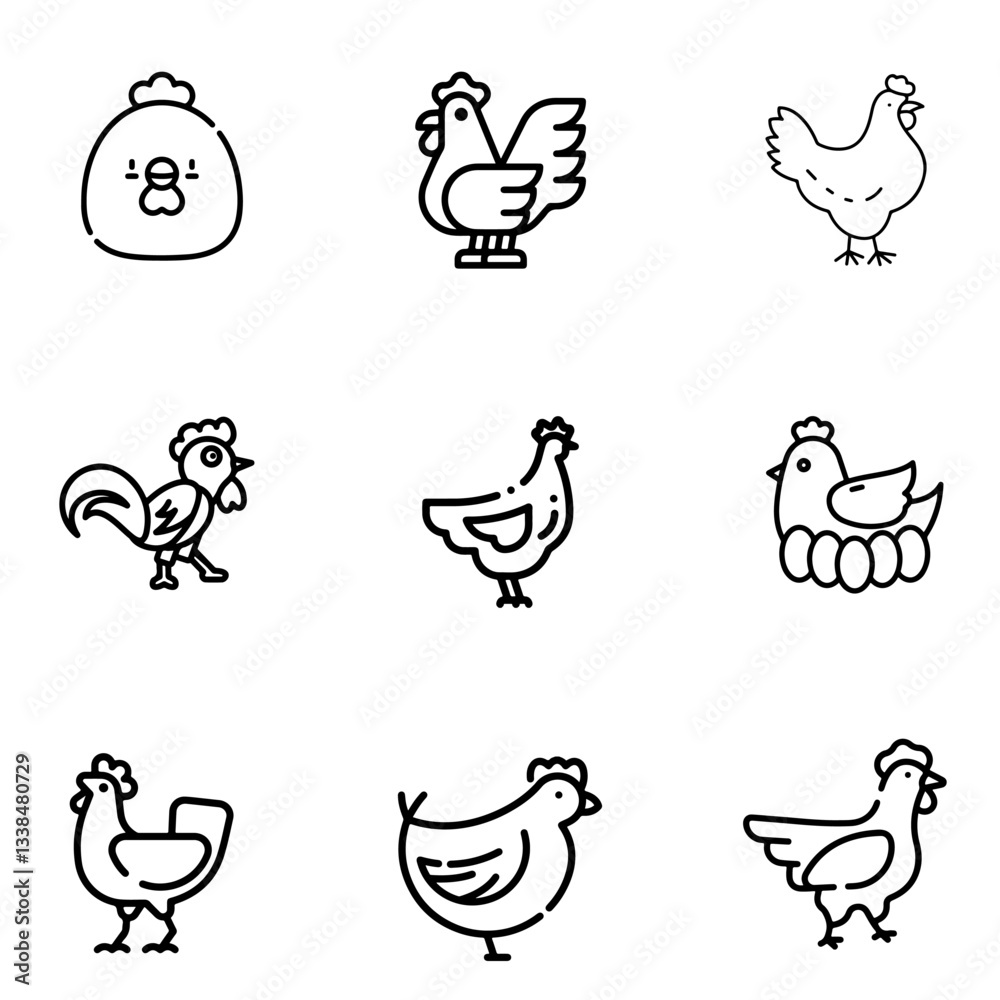 Fototapeta premium Hen vector art icon set. on white background use for web and app, logo design.