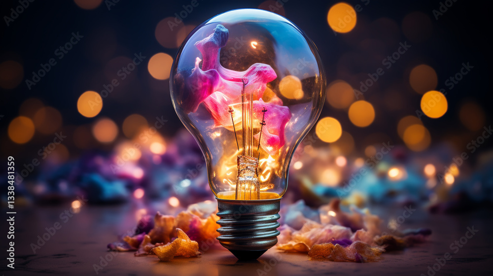 Creative colored explosion in light bulb Creative colored explosion in light bulb