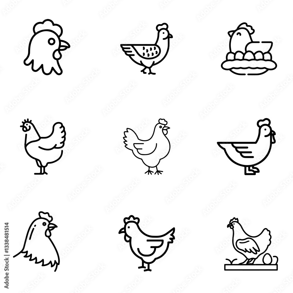 Hen vector art icon set. on white background use for web and app, logo design. Hen vector art icon set. on white background use for web and app, logo design.