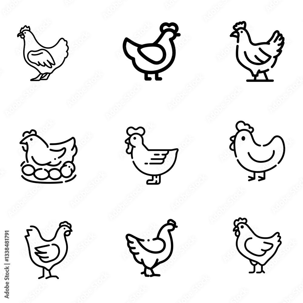 Hen vector art icon set. on white background use for web and app, logo design. Hen vector art icon set. on white background use for web and app, logo design.