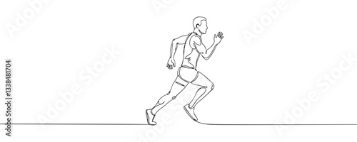 Sportsman running. Single line illustration of a person who runs. Vector illustration.