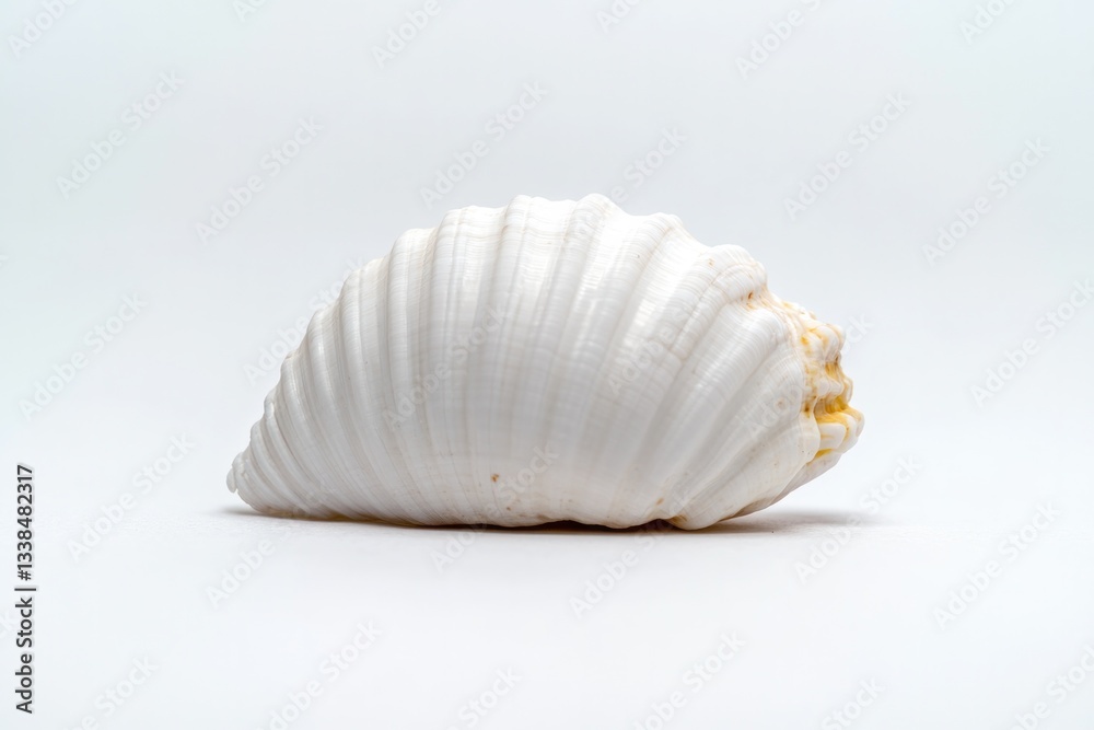 Elegant white shell showcases intricate spiral patterns against Elegant white shell showcases intricate spiral patterns against