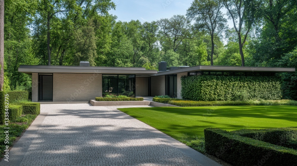 A single-story flat-roof modern home with a private courtyard and a lush vertical garden. A single-story flat-roof modern home with a private courtyard and a lush vertical garden.