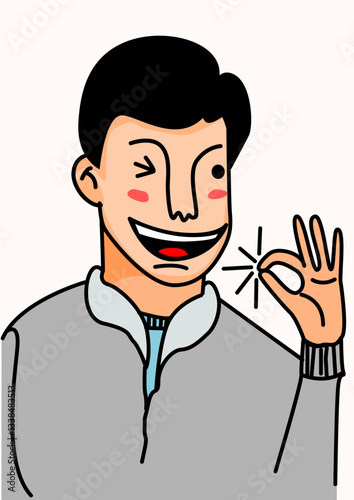 Ilustración de un hombre haciendo ok con la mano