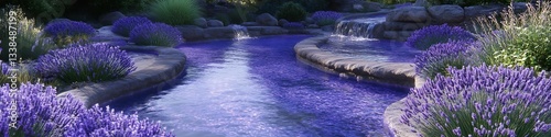Shimmering spring water pools surrounded by soft lavender tones