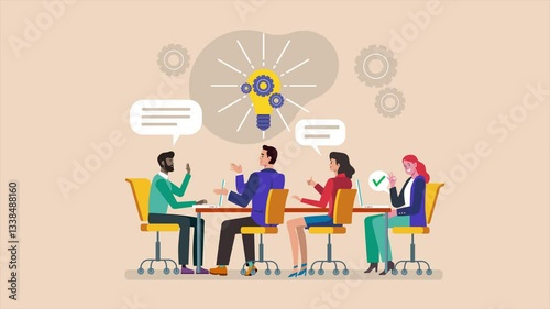 Business team brainstorming and discussing new ideas during a meeting. Animation