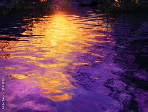 Vibrant spring water reflecting a serene purple and gold sunset