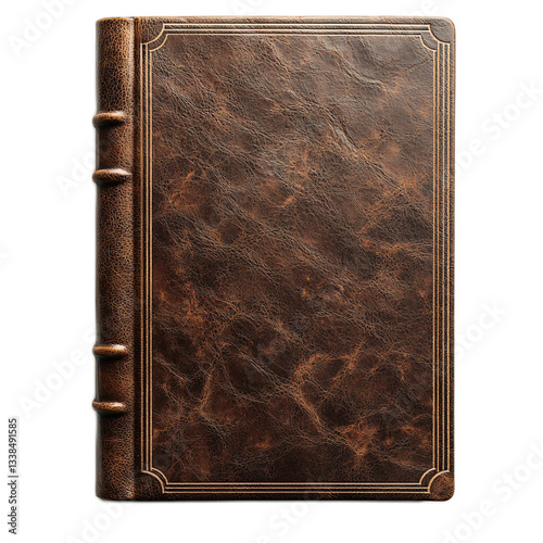 Vintage Brown Leather Bound Book Cover with Embossed Spine and Decorative Edges