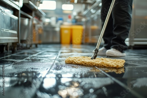 Commercial Kitchen Floor Cleaning Wet Mop Tile Hygiene