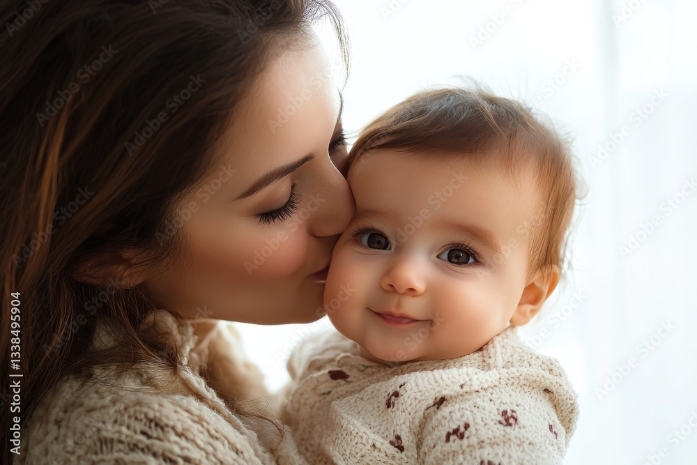 Tender Mother Kissing Her Adorable Baby Girl Close Up Portrait Tender Mother Kissing Her Adorable Baby Girl Close Up Portrait