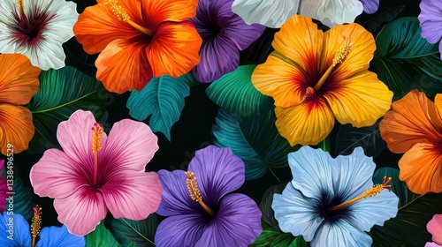 Wallpaper Mural Vibrant hibiscus flowers in various colors showcasing tropical beauty and natural elegance in a lush seasonal backdrop Torontodigital.ca