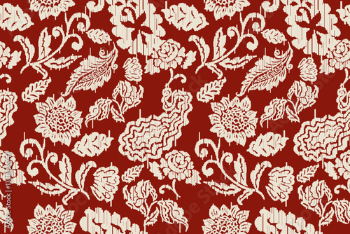 Ikat floral paisley embroidery seamless pattern on background. Ikat ethnic flower oriental pattern traditional. Aztec style abstract vector illustration. design for ikat floral fashion fabric,clothing