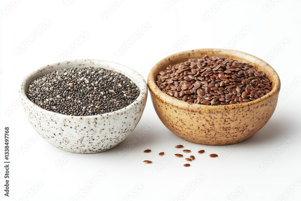 Chia Seeds and Flax Seeds in Bowls Healthy Superfoods Nutritional Ingredients Dietary Fiber Chia Seeds and Flax Seeds in Bowls Healthy Superfoods Nutritional Ingredients Dietary Fiber