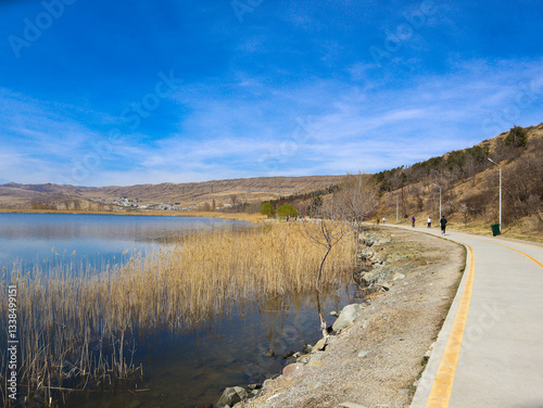 Lakefront Trail in Spring with Hikers and Cyclists