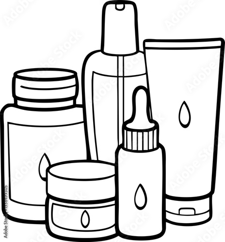 Various skincare products arranged together, including jars and bottles, showcasing a range of textures and forms for beauty routines.