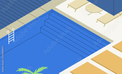 Luxury Poolside with Lounge Chairs and Stairs