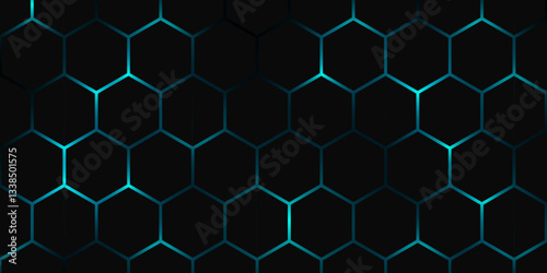 Glowing Hexagon Geometric Tech Wallpaper. Neon Blue Hex Grid Abstract Digital Background. Hexagon. Vector. 
