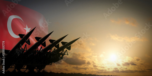 Foto Flag of Turkey and missiles - defense concept - 3D illustration